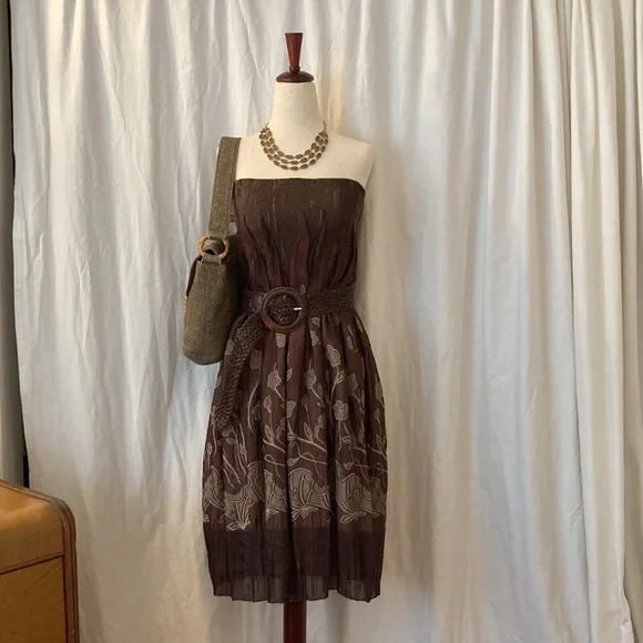 Lapis Boho sheer maxi skirt, chocolate brown and cream floral design, size Small - Picture 7 of 13